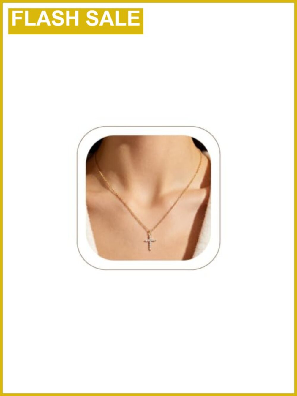 Dainty CZ Cross Pendant Necklace 14K Gold Plated Stainless Steel Chain